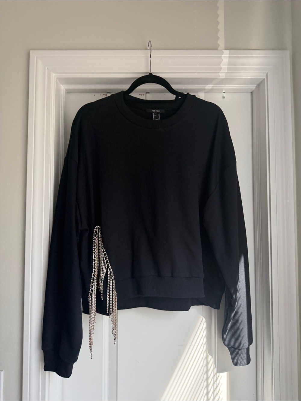 Forever 21 Black Rhinestone Fringe Crewneck Sweatshirt